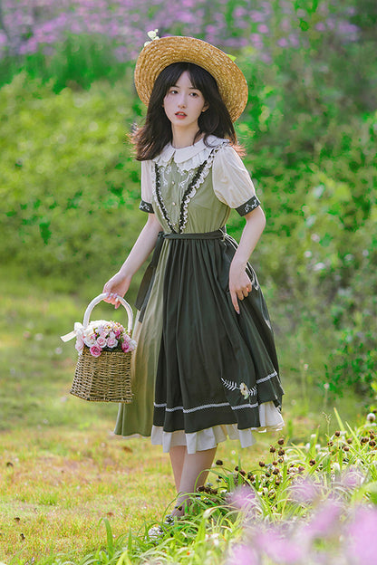 Embroidered Doll Collar Short Sleeve Classic Lolita Gown