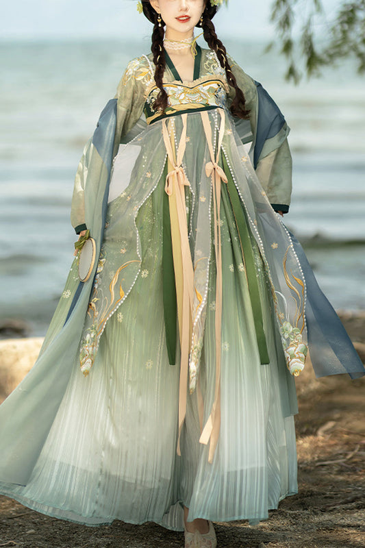 Embroidered High-Waist Hanfu Outfit with Chinese Motifs