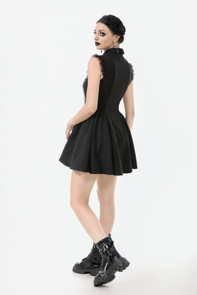 Obsidian Lapel Collar Sleeveless Lace Button-Front Gown - Graduation