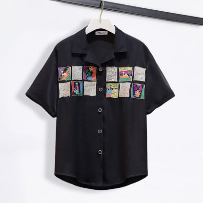 Denim Skirt Laple T-Shirt Embroidery Loose