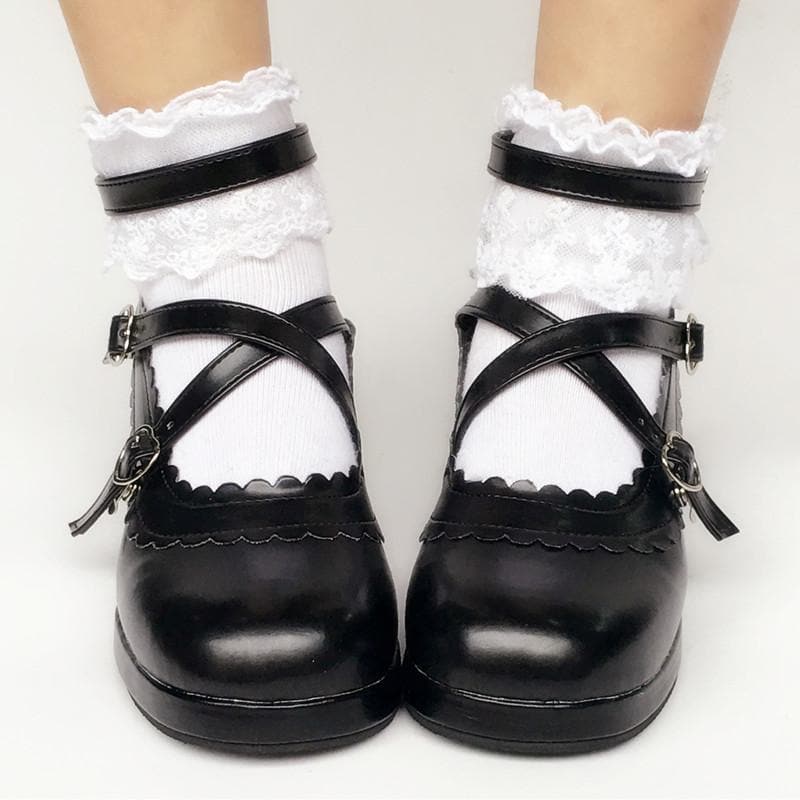 SP167935 Made Bow Black Detachable Lolita Shoes Custom
