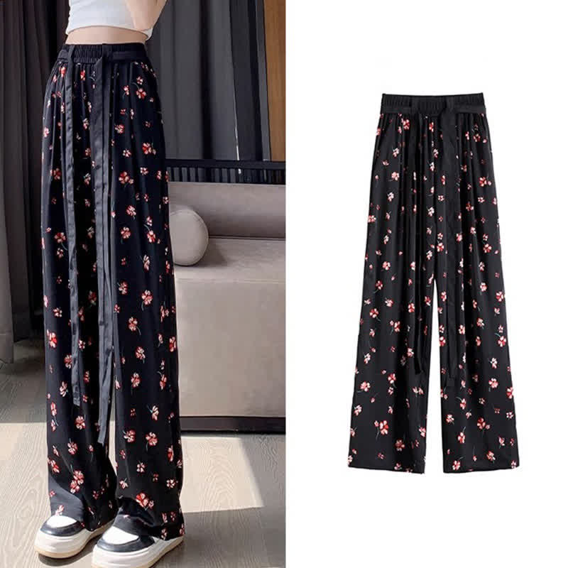 Pantalon large en mousseline à imprimé floral vintage