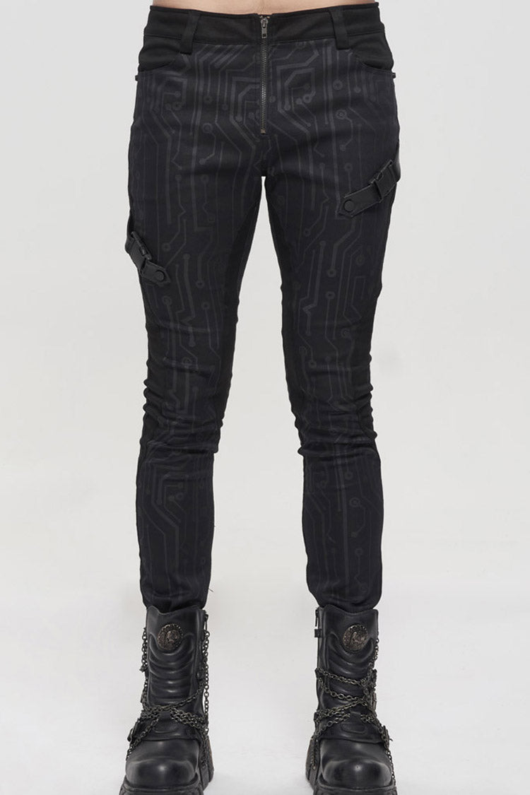 Mens Asymmetric Trousers with Circuit Print