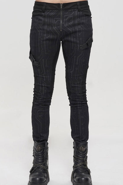 Mens Asymmetric Trousers with Circuit Print