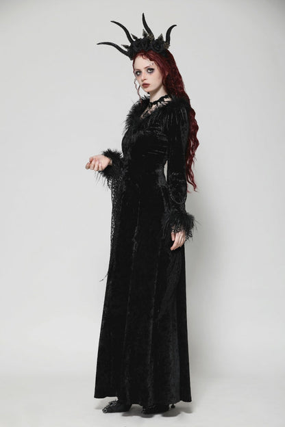 Long Sleeve Velvet Lace Gothic Maxi Wedding Dress