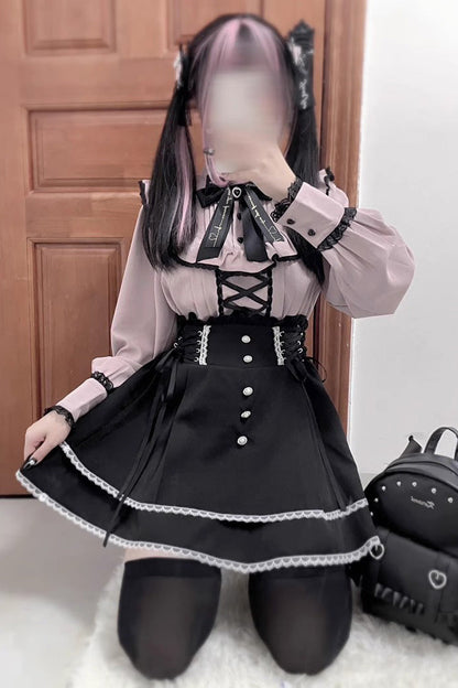 Jirai Kei High Waist Bowknot Lace Lace-Up Sweet Lolita Skirt 2 Colors