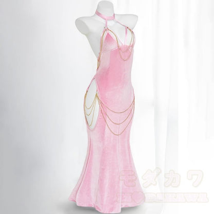 Hollow Fishtail Chain Sexy Dress⁠ Backless Out Halter