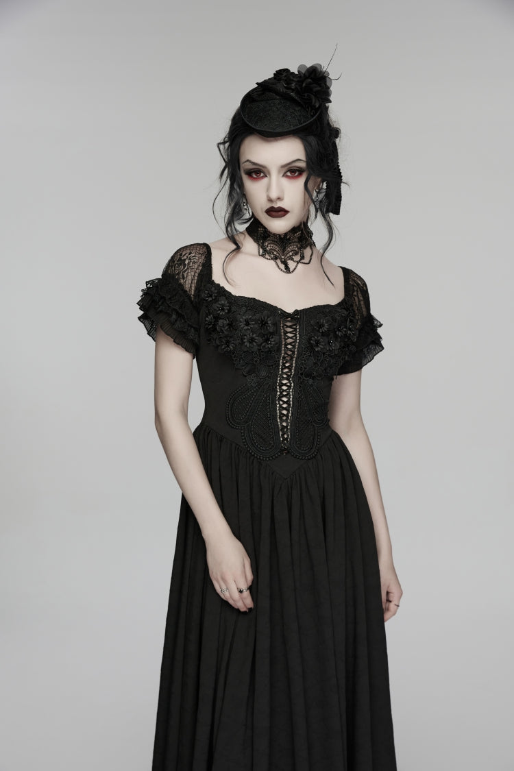 Off Shoulder Short Puff Sleeve Ruffled Hanayome Lace Gothic Elegant Dress