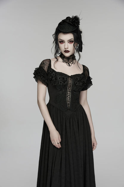 Off Shoulder Short Puff Sleeve Ruffled Hanayome Lace Gothic Elegant Dress