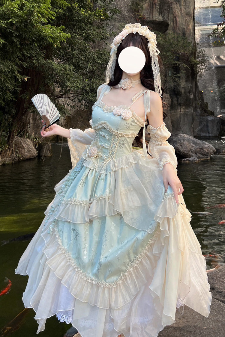 Emerald Chinese Ballet Lolita JSK Long Set - Tea Bamboo Song