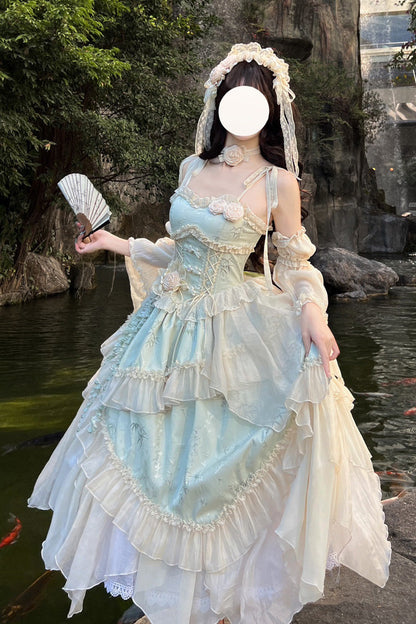 Emerald Chinese Ballet Lolita JSK Long Set - Tea Bamboo Song