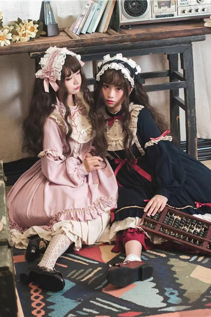 Blue Long Sleeves Ruffle Bow Daily Sweet Princess Lolita Dress