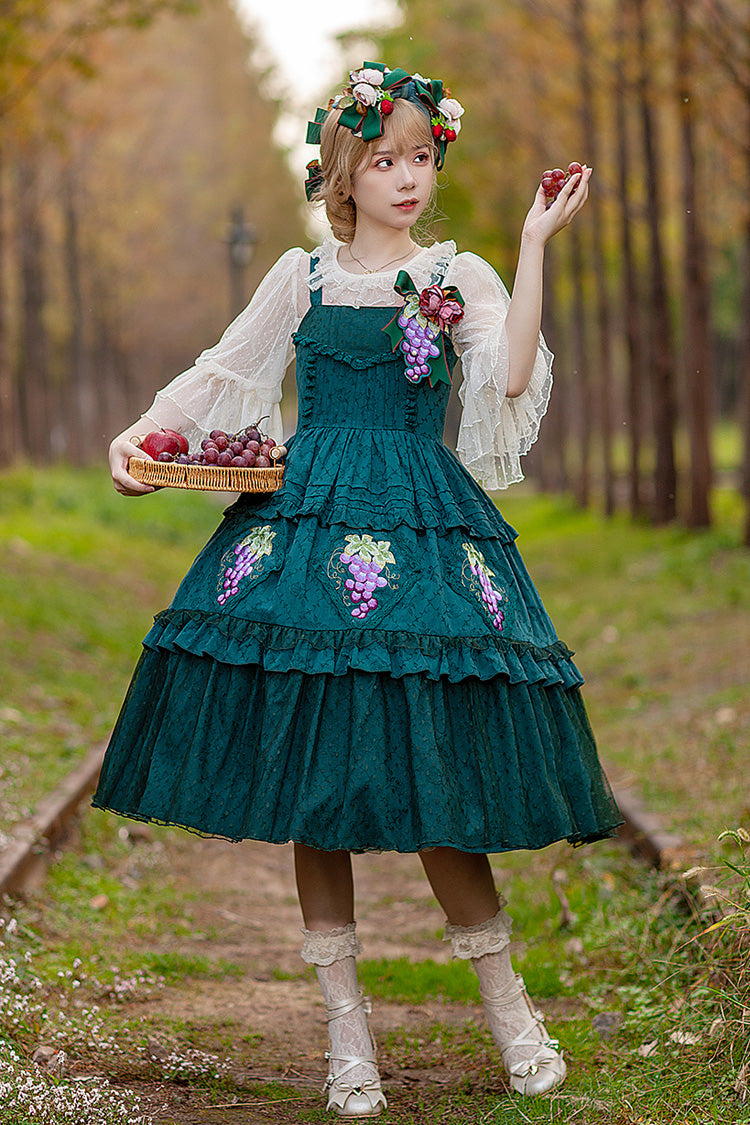 Emerald Sleeveless Floral Embroidery Sweet Lolita JSK - Vineyard