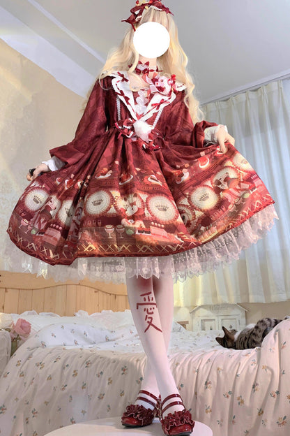 Afternoon Fantasia Print Ruffle Bowknot Sweet Lolita JSK Gown