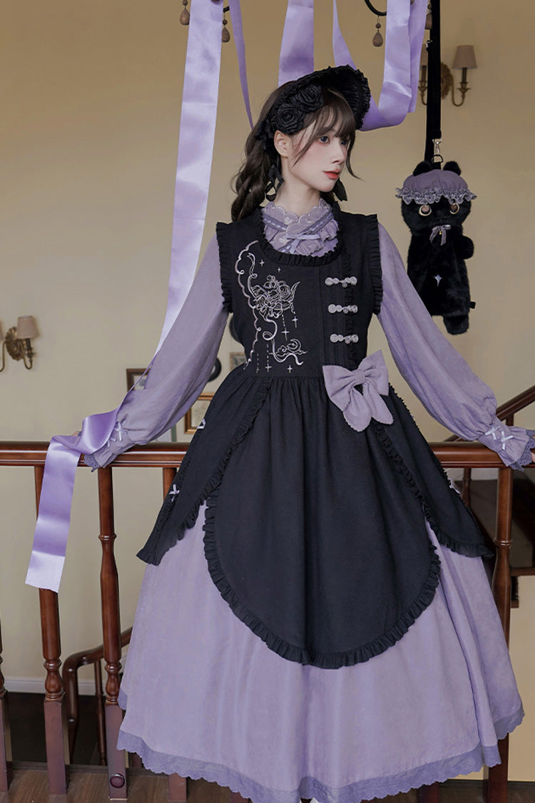 Black Purple Petal Collar Drawstring Chinese Lolita Set