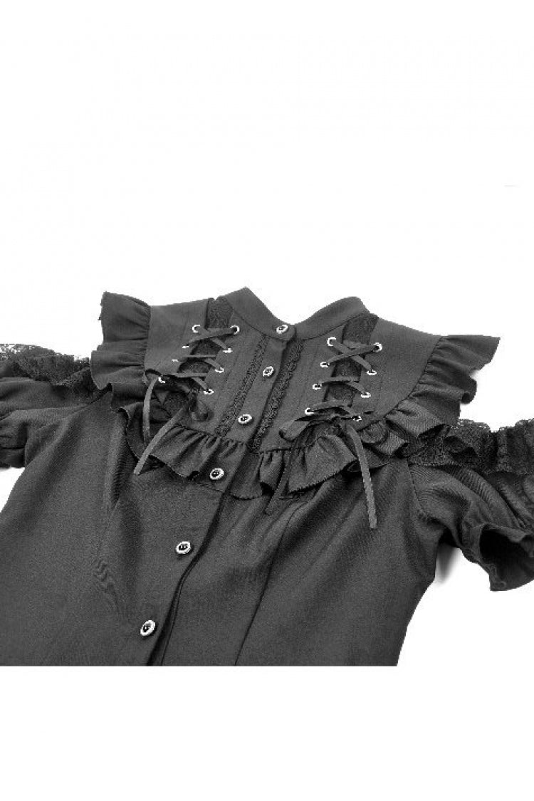 Gothic Blouse with Mandarin Collar and Puff Sleeves