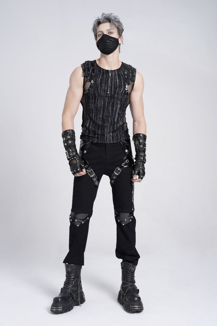 Ribbed Gothic Vest with Mesh and Zippers