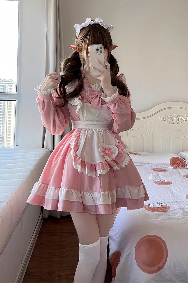 Pink Maid Long Sleeve Ruffle Bow Sailor Sweet Plus Size Lolita Dress Full Set