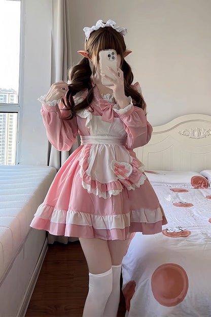 Pink Maid Long Sleeve Ruffle Bow Sailor Sweet Plus Size Lolita Dress Full Set