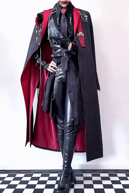 Night Sentinel Ouji Gothic Lolita Long Trench Coat - Noir