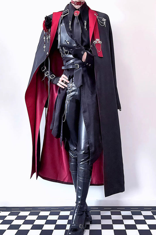 Night Sentinel Ouji Gothic Lolita Long Trench Coat - Noir