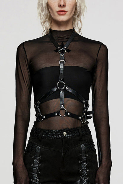 Steampunk Body Harness with Cross Metal Ring Buckle and Halter for Her