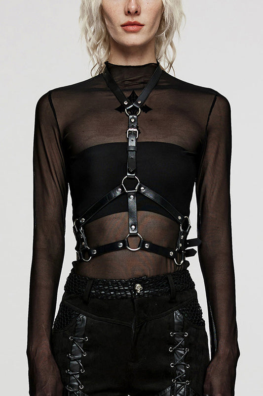 Steampunk Body Harness with Cross Metal Ring Buckle and Halter for Her