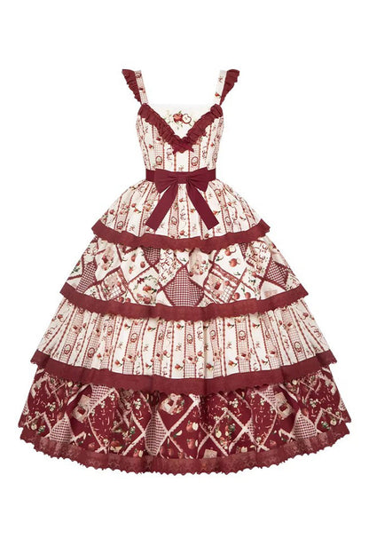 Sunflower Print Ruffle Chinese Style Jumper Dress - Red