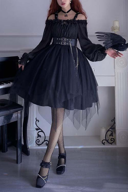 Gothic Lolita OP Dress with Irregular Hem and Star Motif