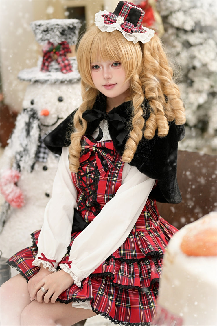 Velvet Cake Printed Ruffled Bow Lace-Up Gothic Elegant Lolita JSK