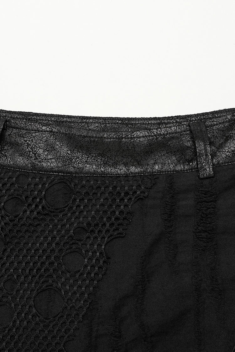 Men's Gothic Long Skirt with Mesh and Ripped Edges