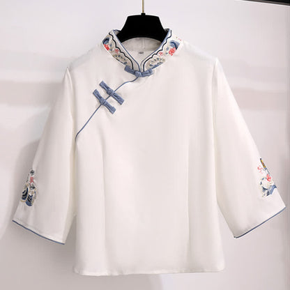 Vintage Buckle White Tassel Hanfu Shirt Skirt
