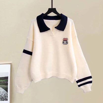 Pants Sweater Stripe Set Casual Lapel