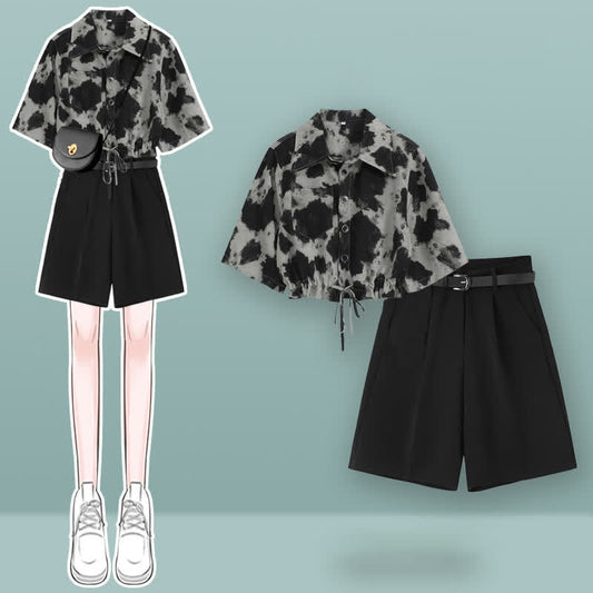 T-Shirt Dye Tie Drawstring Shorts Black