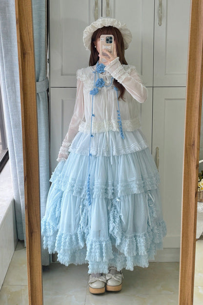 Sweet Stand Collar Long Sleeve Multi Layer Ruffle Color Block Lolita Tiered Dress 14 Colors