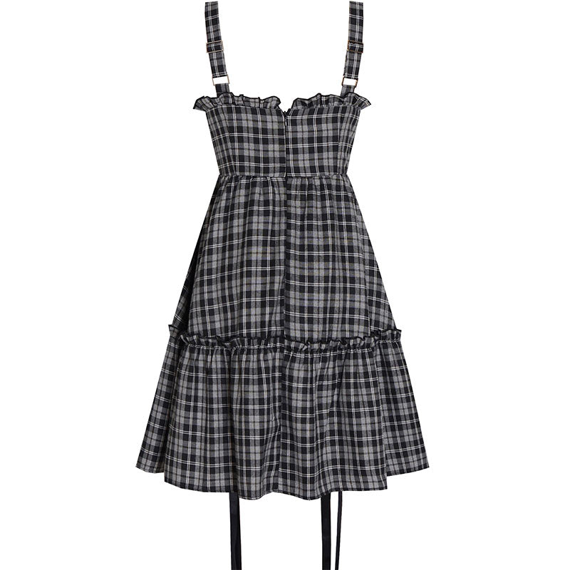 Sweet Lattice Print Bow Knot Slip Dress