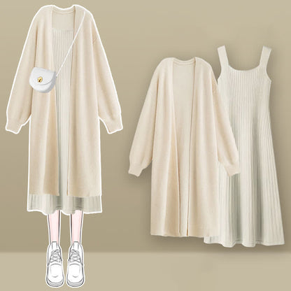 Cardigan Knit Set Outerwear Chic Dress Slip