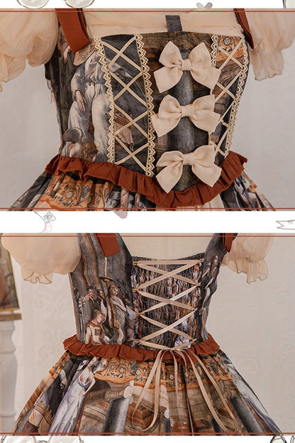 Vintage Oil Painting Print Bowknot Princess Classic Gown