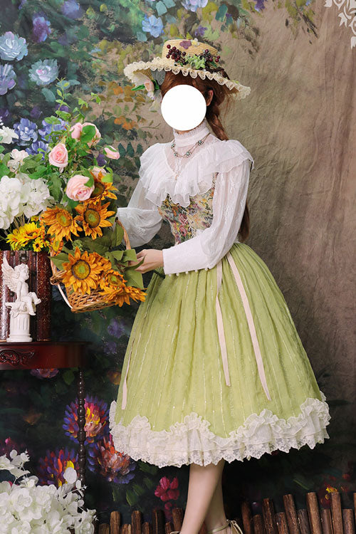 Green Elegant Vintage Tulip Multi-Layer Ruffle Classic Lolita Dress
