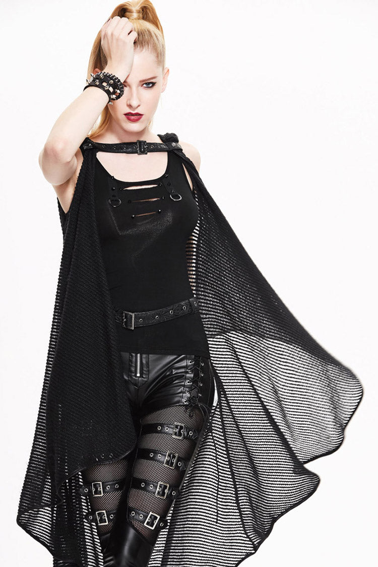 Fishing Net Long Shawl Coat with Hood for Women - NoirEdge