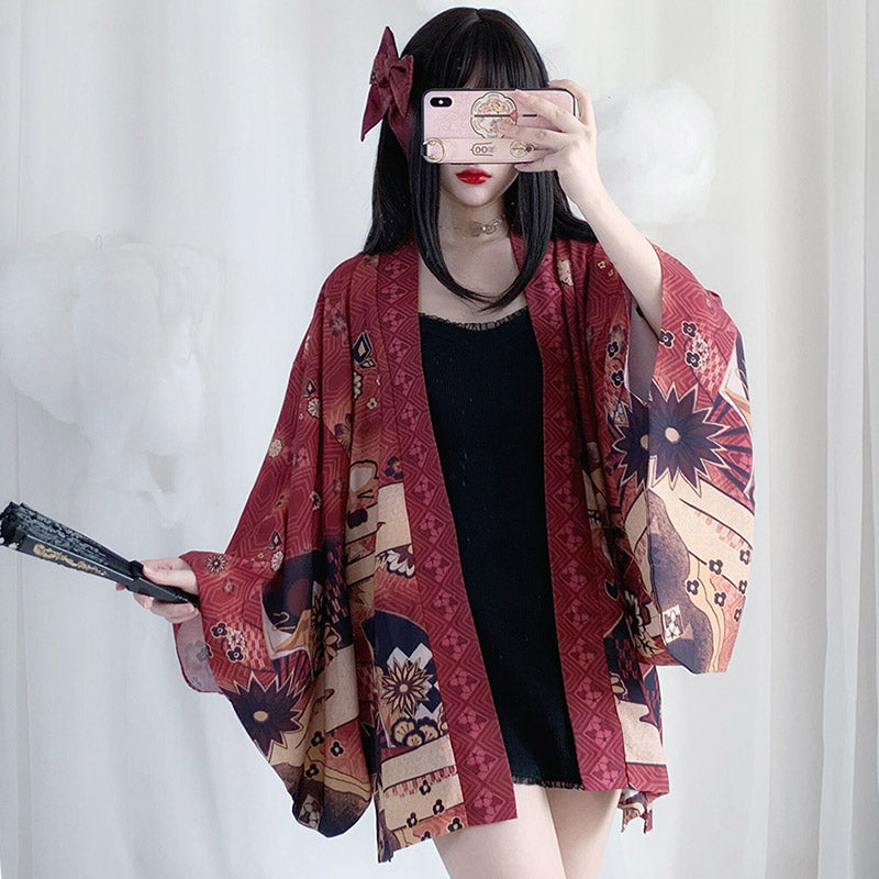 Strickjacke mit Kimono-Oberbekleidung im Vintage-Anime-Print