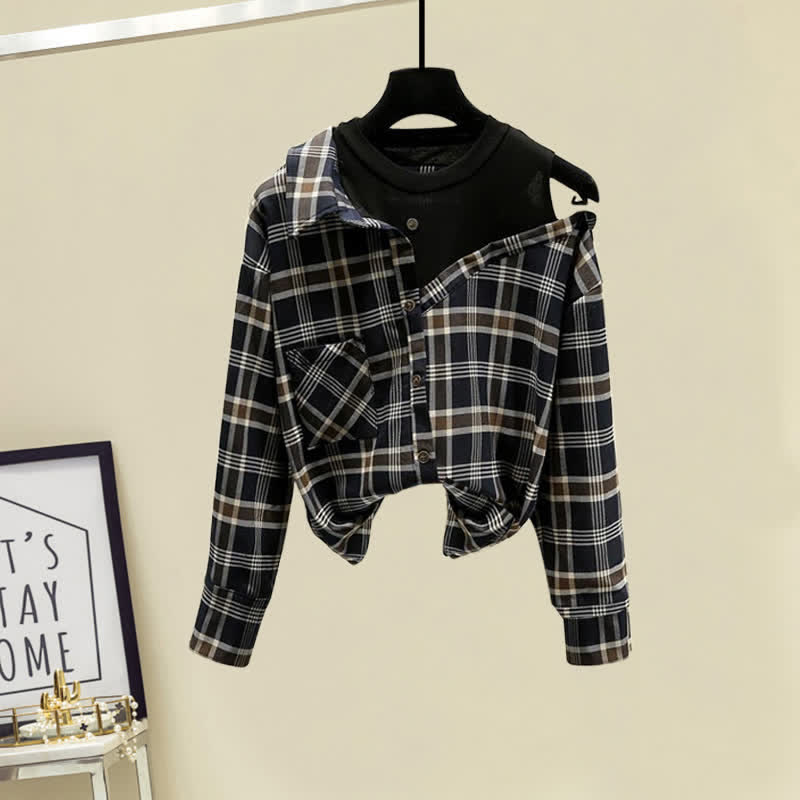 Skirt Tulle Plaid Shirt Button Front
