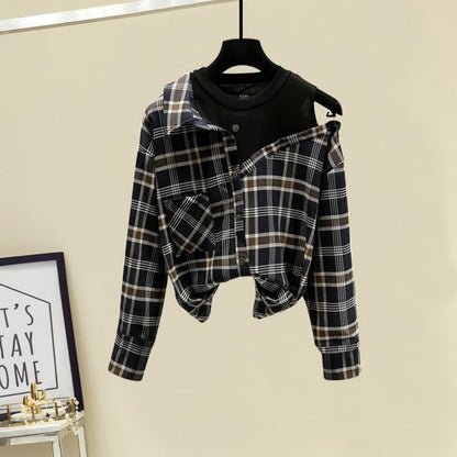 Skirt Tulle Plaid Shirt Button Front