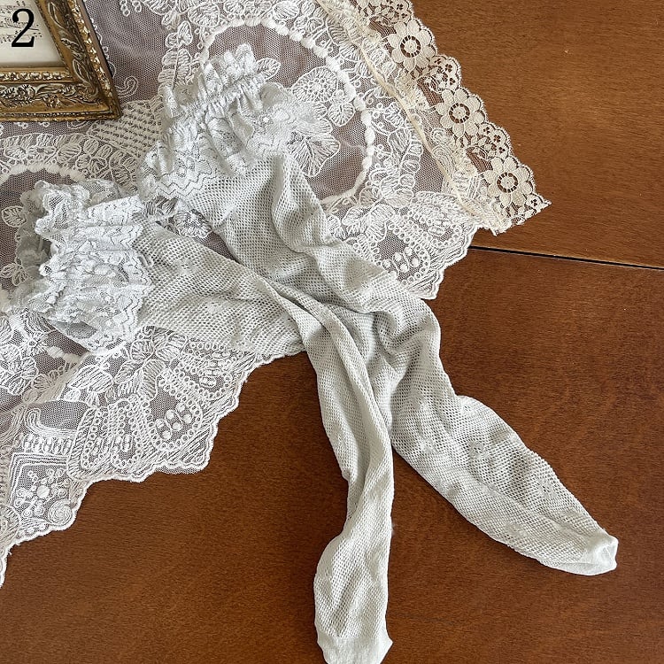 Blue Feather Cuffs Overknee Stockings With Lace Leg Loop