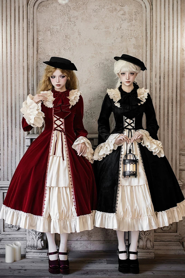 Letters and Poems Nutcracker Box Long Sleeves Ruffled Open-Front Bow Lace-Up Gothic Lolita Dress