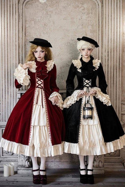 Letters and Poems Nutcracker Box Long Sleeves Ruffled Open-Front Bow Lace-Up Gothic Lolita Dress