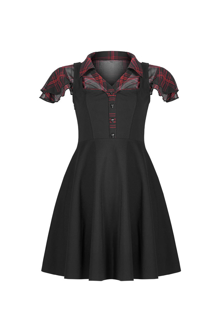 V-Neck Ruffled Chiffon Waisted Skull Punk Dress