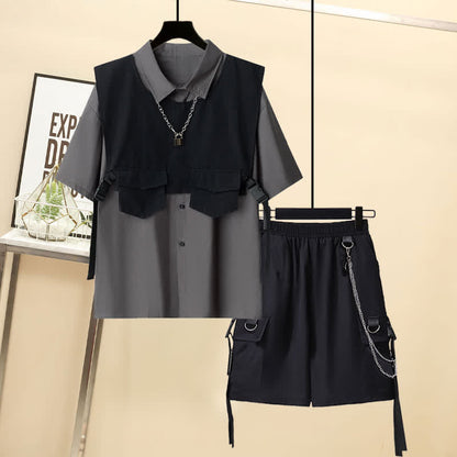 Vest Black Buckle Chain Pants Pocket Cargo T-Shirt Shorts