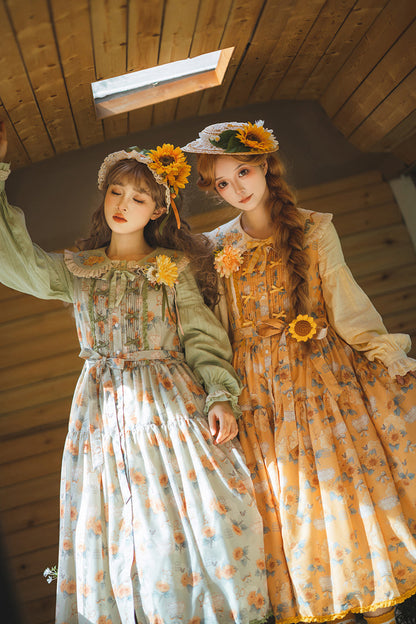 Golden Sleeveless Ruffled Bow Sunflower JSK Elegant Dress