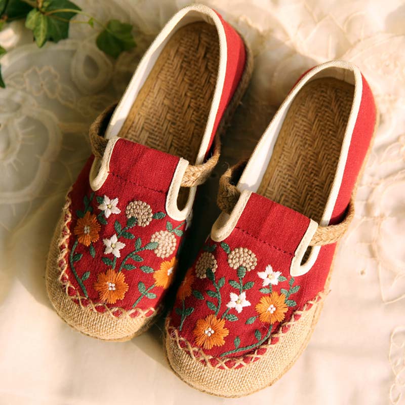 Vintage Blumen Canvas Flache Schuhe